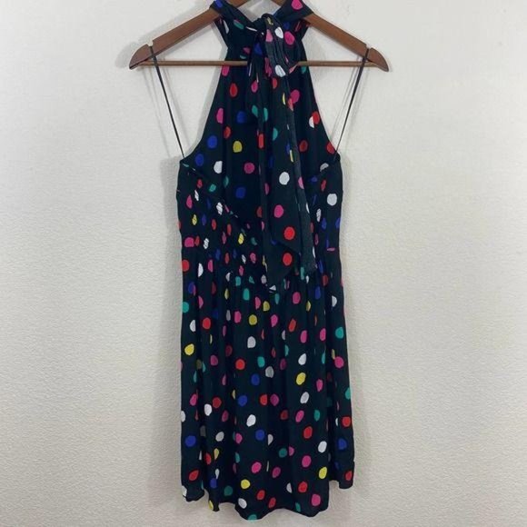 Black Polka Dot Sleeveless Halter Mini Dress RIXO - Picture 3 of 8